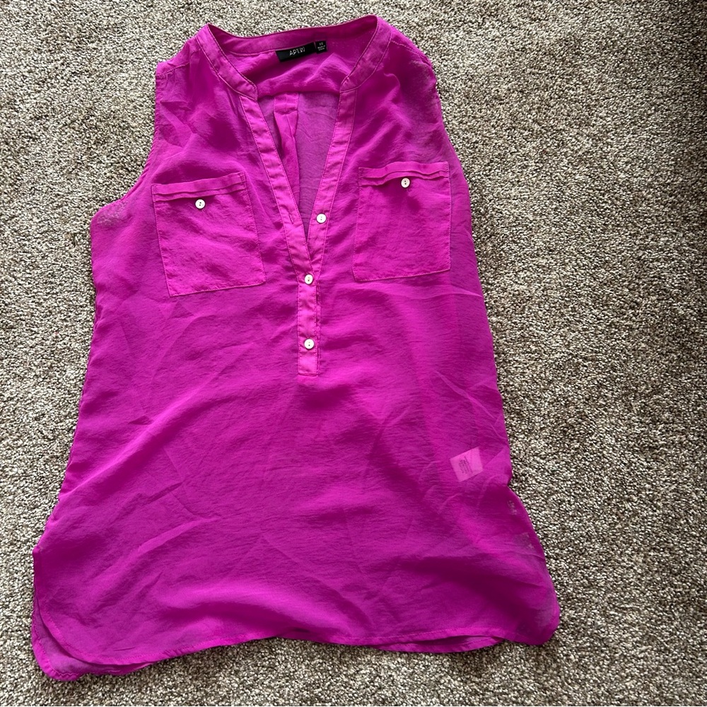 Apt 9 Sleeveless Purple Fuchsia Blouse with Mandarin Collar-Side Detail size XS